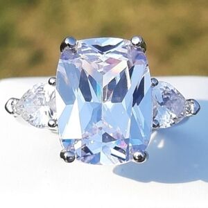 Rectangular Cushion Cut Sterling Silver Diamond Ring NEW